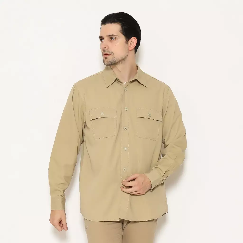 AMK Kemeja Polos Oversize Lengan Panjang SHS GIANT L/S Beige