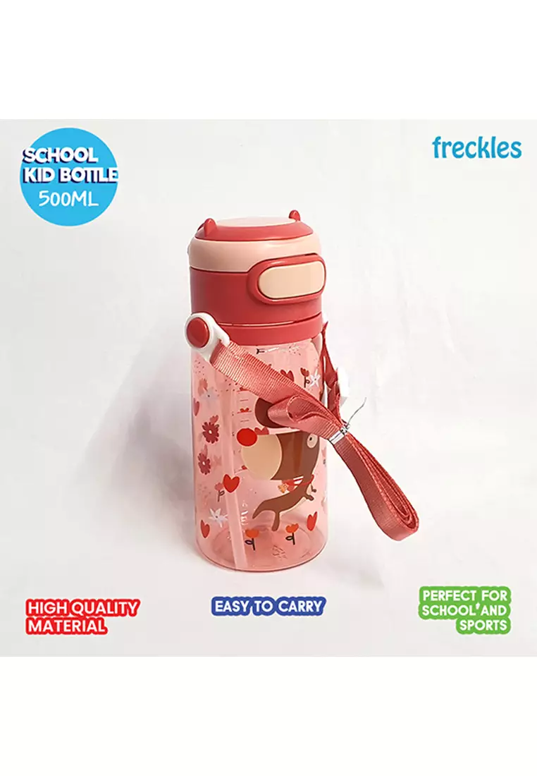 Freckles School Kid Bottle 500ml Deer Coral - Botol minum anak dengan tali