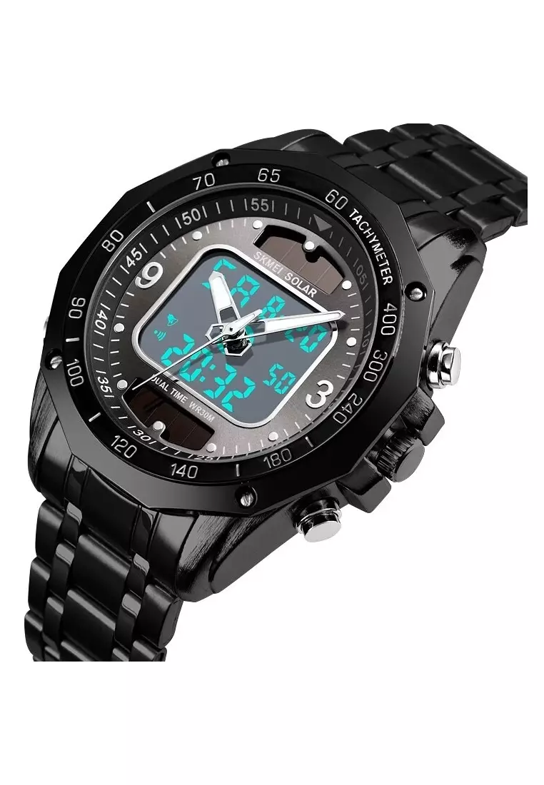 Jam Tangan Casual Solar Digital Analog Pria Waterproof Strap Tali Material Stainless Steel WW23 ORIGINAL