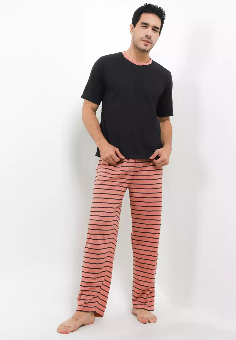 Pyjama Pijama Baju Tidur Short Sleeve Long Pants Mens Pria Sleepwear