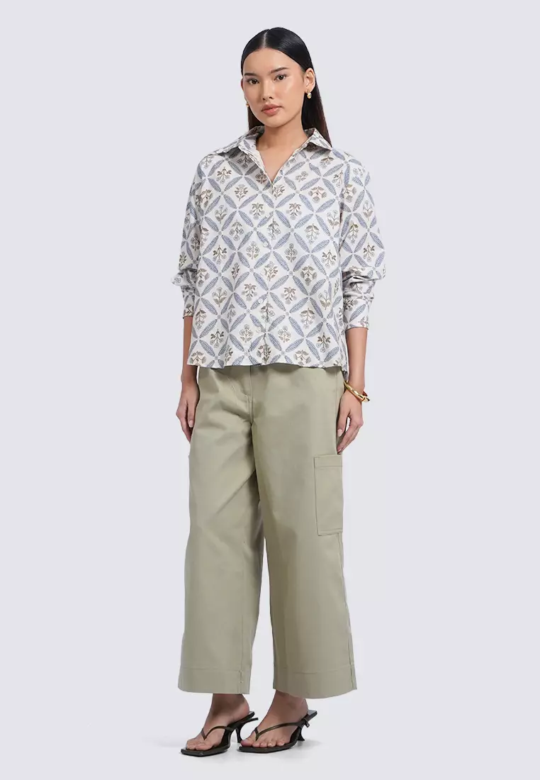 High Waist Culottes with Side Pockets OLIVE