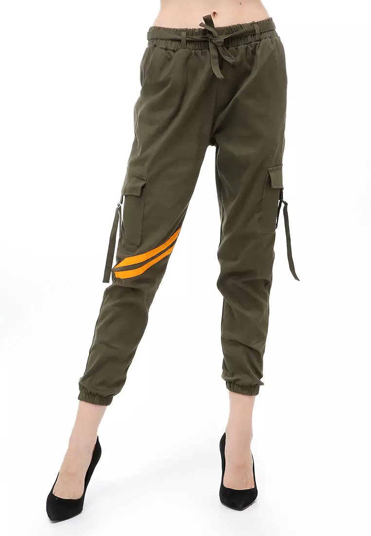 Jourel Celana Panjang Kasual Wanita Jogger Cargo Pants Style Knee Line Material Combed twell Stretch Premium ORIGINAL - Army Green