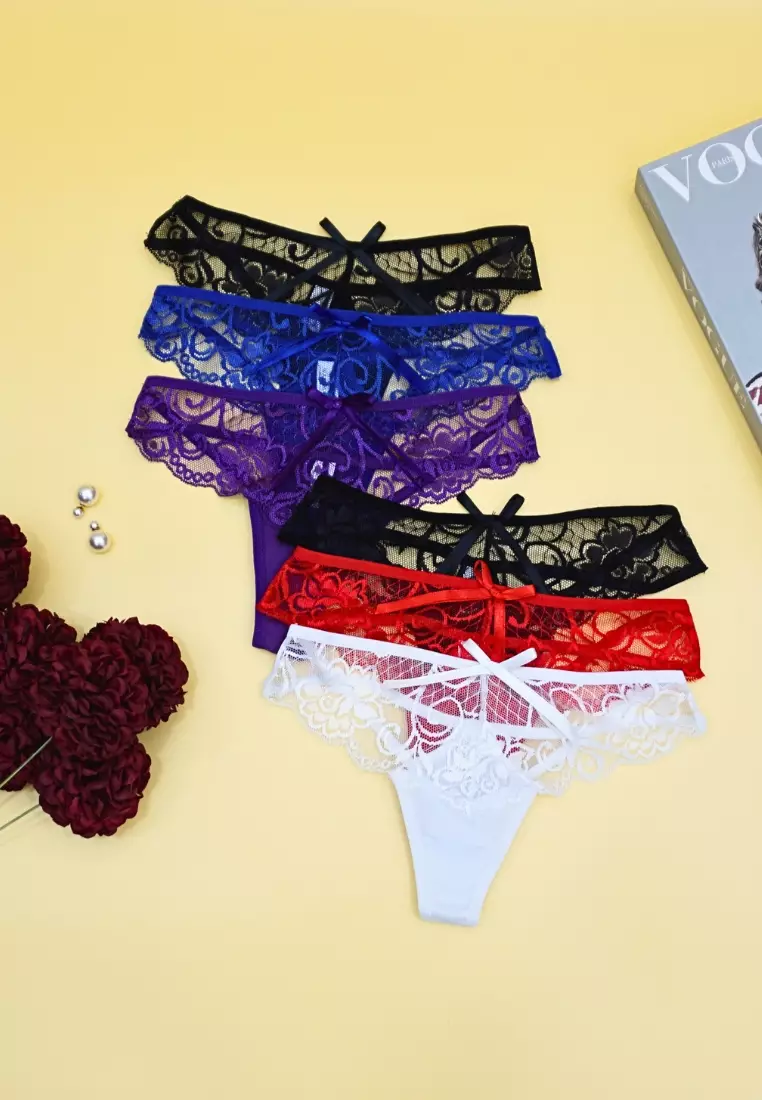 6 Pack Emily Sexy Lace G String Thong Panties Bundle D