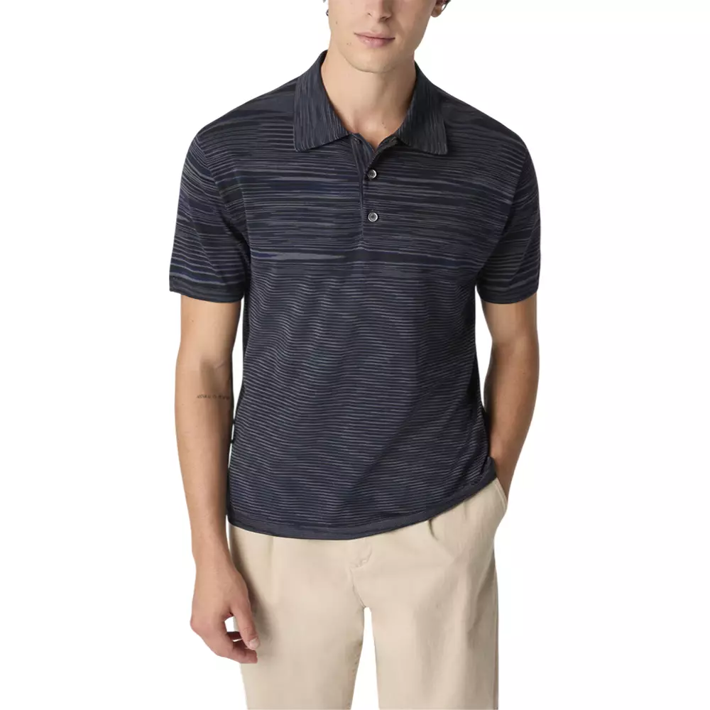 Space-Dyed Mercerised Cotton Knit Polo Shirts Navy Blue and Grey Space