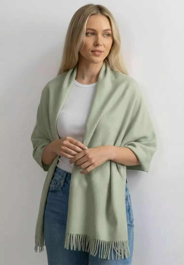 Aksesoris Wanita Pure 100% Virgin Wool Cashmere Shawl Syal Wanita Kasmir Pistachio Green