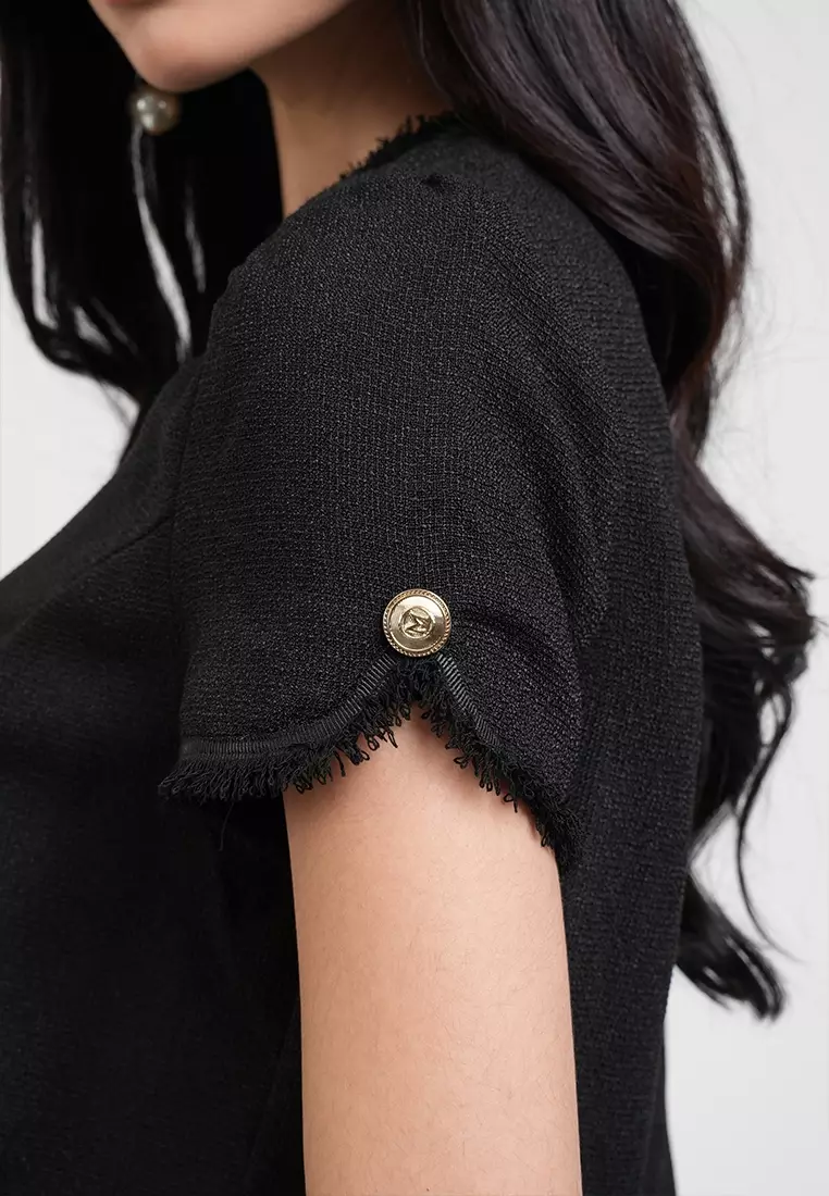 Solene Textured Tweed Shell Cropped Top