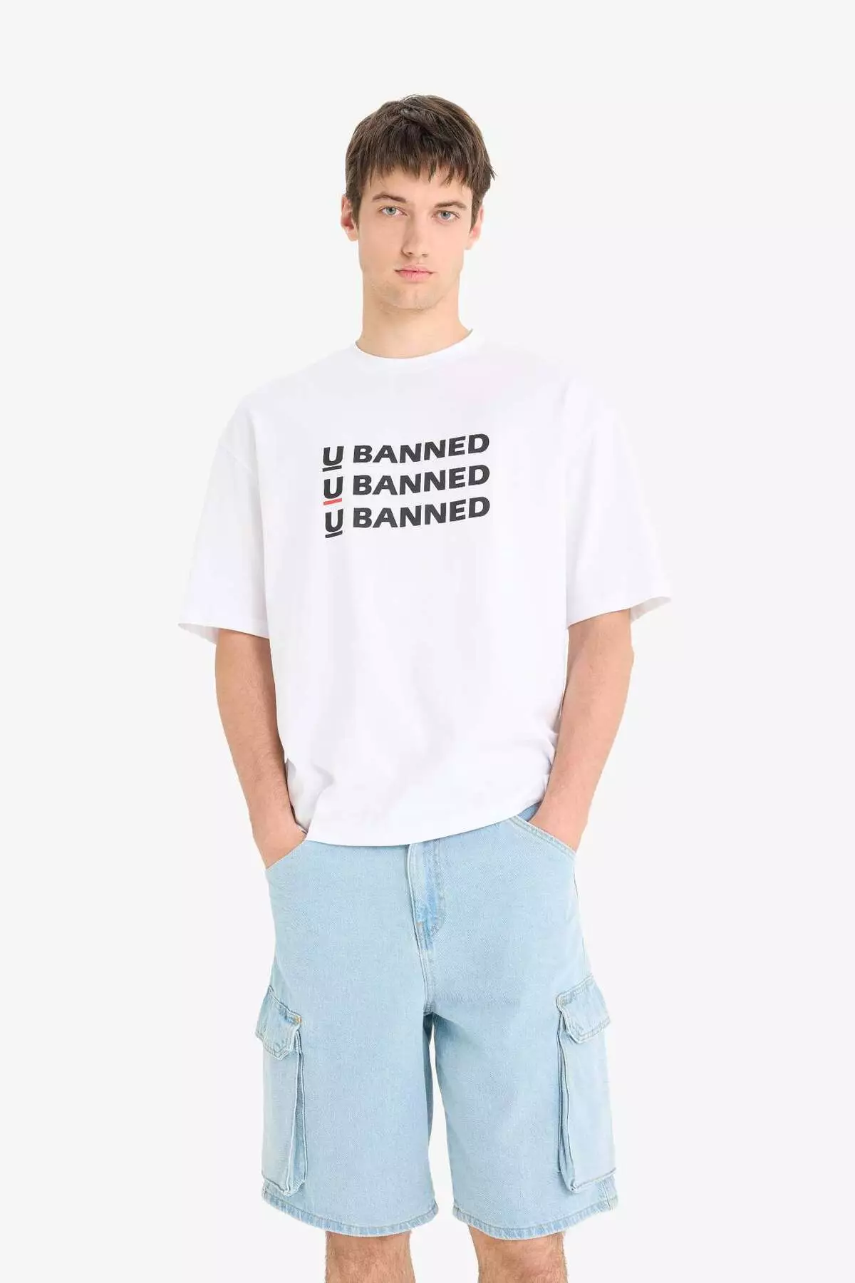 100% Cotton Cargo Fit Jean Bermuda Shorts E1381Ax25Sm