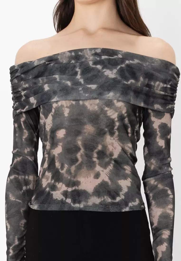 Emily Long Sleeve Off Shoulder Mesh Top