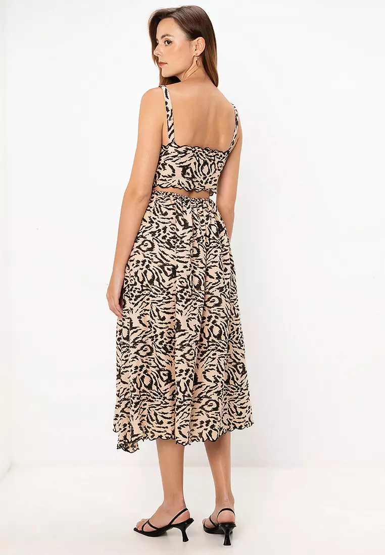 Scallop Edge Cut Out Side Back Midi Sun Dress
