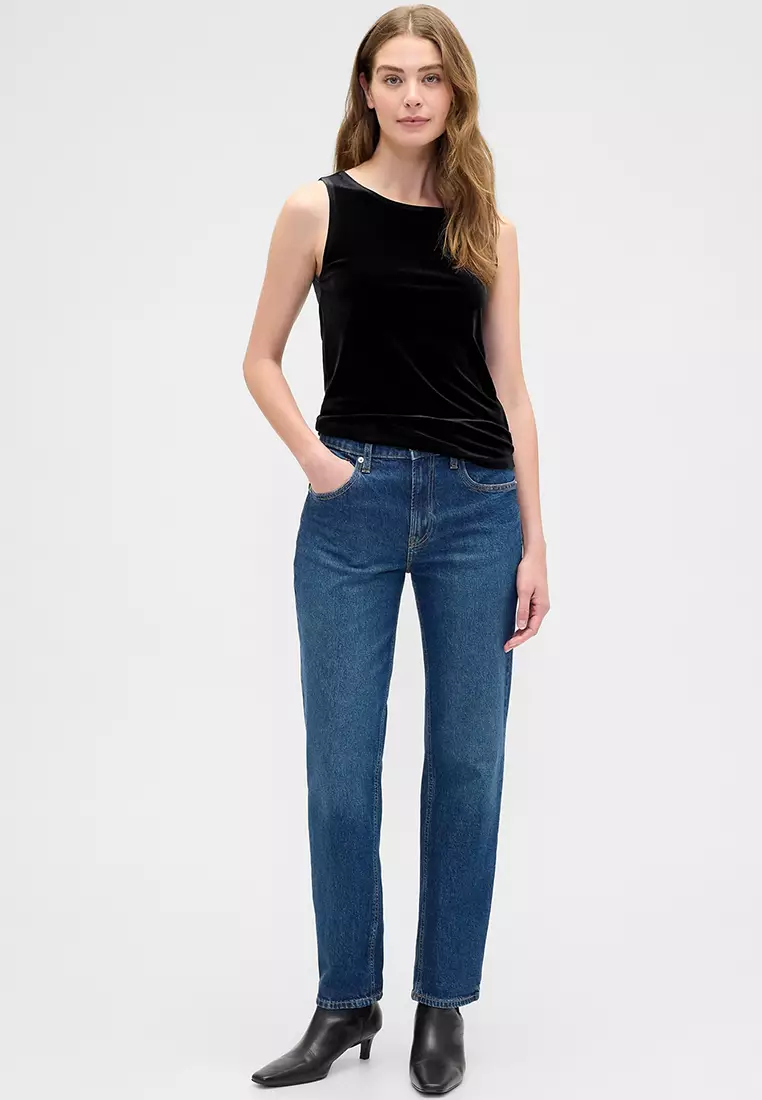 Sleeveless Boat Neck Velour Tank Top
