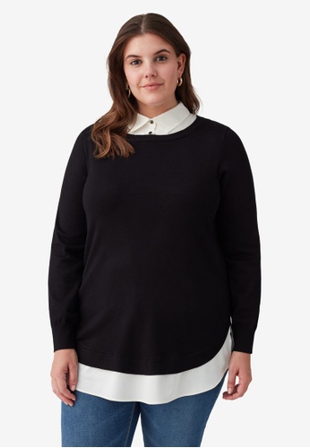 OVS black Plus Size Curvy Boat Neck Knit Pullover 7AB18AAF7586D3GS_1