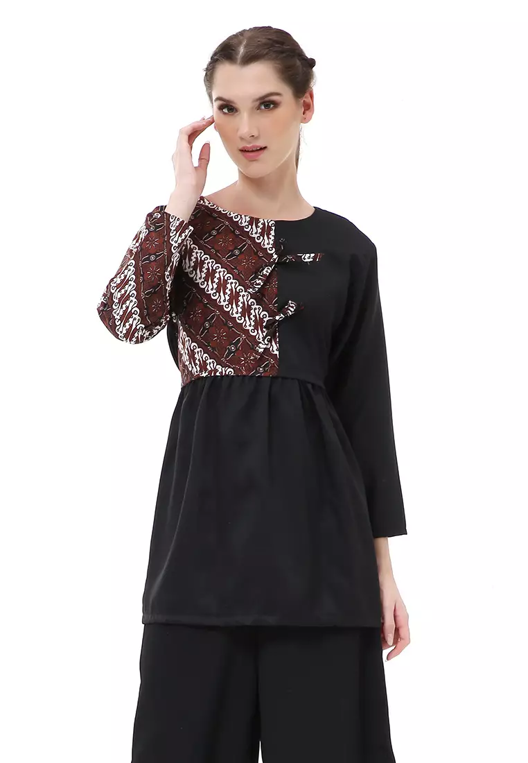 Olaf Atasan Wanita Batik Kerja Liris Motive Elegant Design Material Cotton ORIGINAL - Black