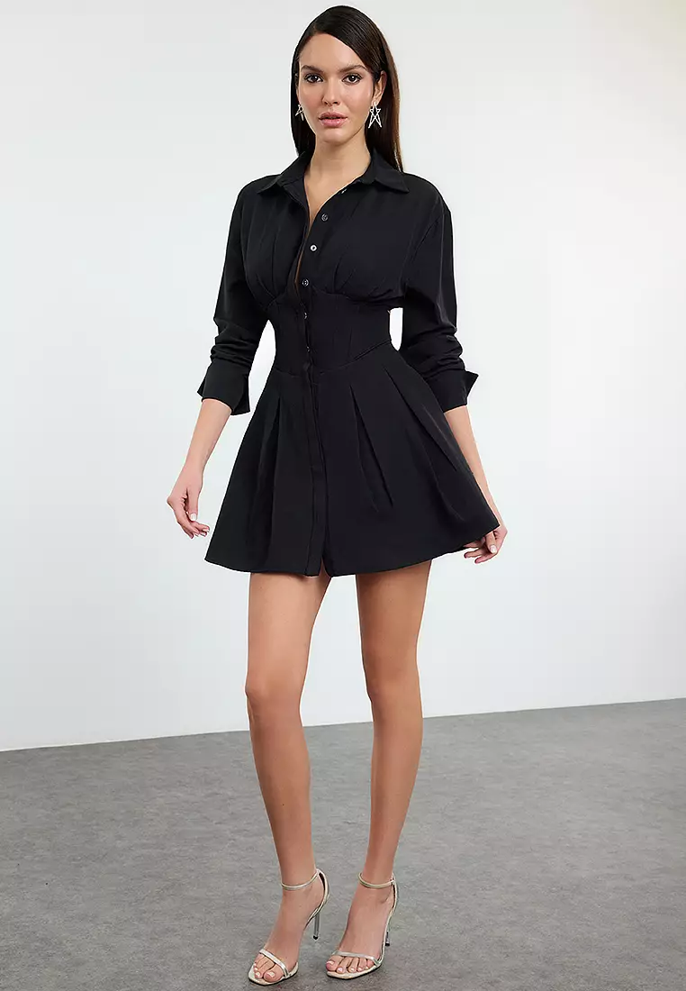 Corset Detail Poplin Dress