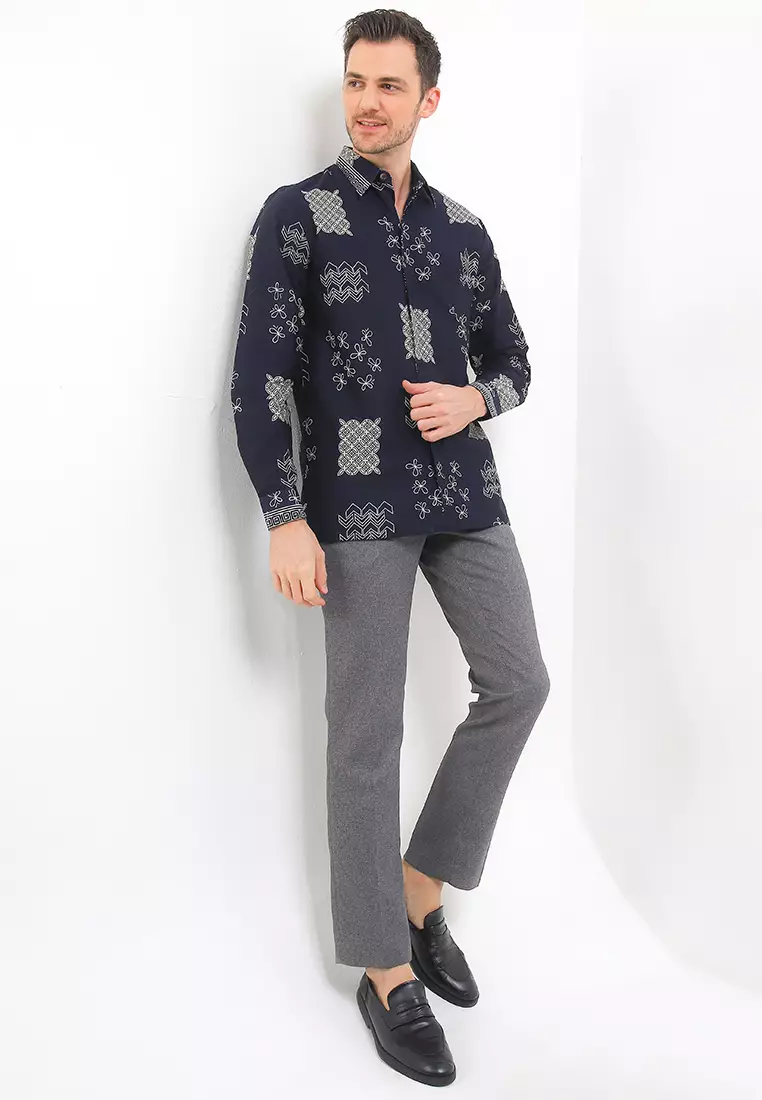 Kemeja Pria Lengan Panjang Furing Faro Katun Lining Navy