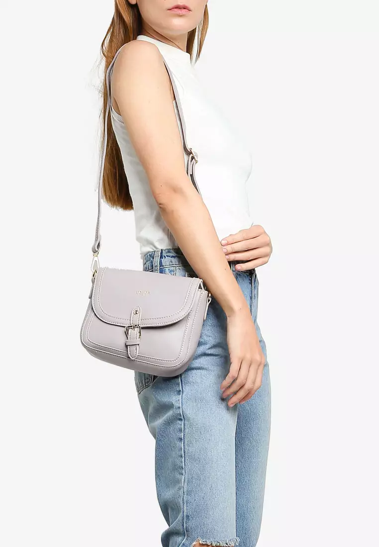 Faux Leather Sling Bag With Flap Over