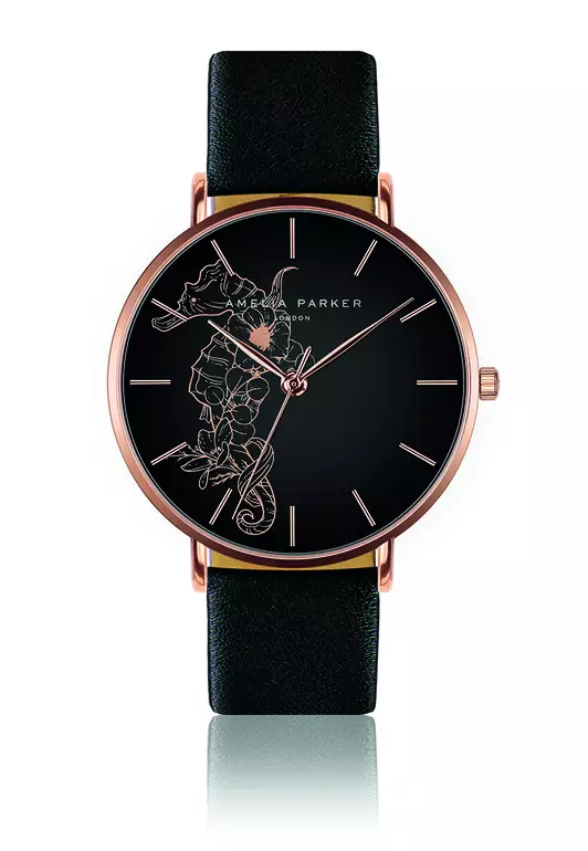 Amelia Parker Fossil Black Leather women watch