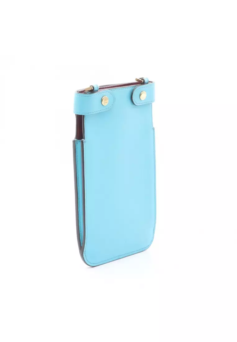 Pre-Loved Fendi phone pouch Shoulder bag leather Light blue