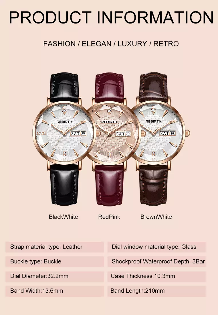 Jam Tangan Wanita Tahan Air Tali Kulit Jam Wanita Kuarsa Santai Mode Jam Tangan Cewek brownwhite