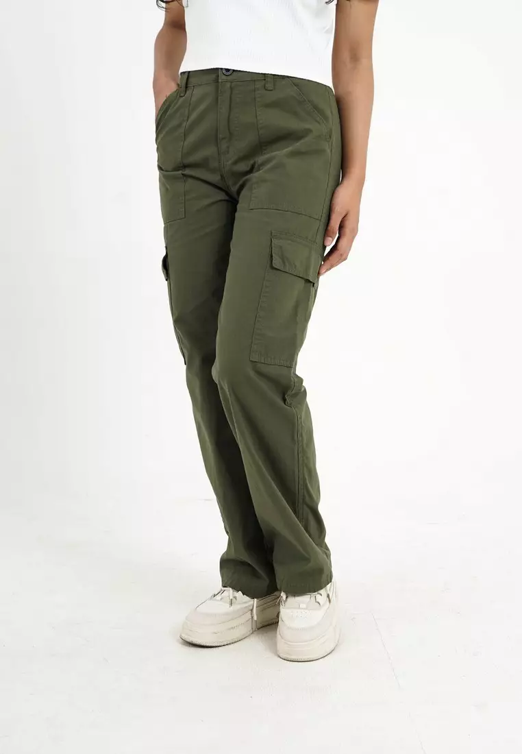 3Second Women's Long Cargo Pants Loose Fit Cotton Twill Cargo On OL-C041024