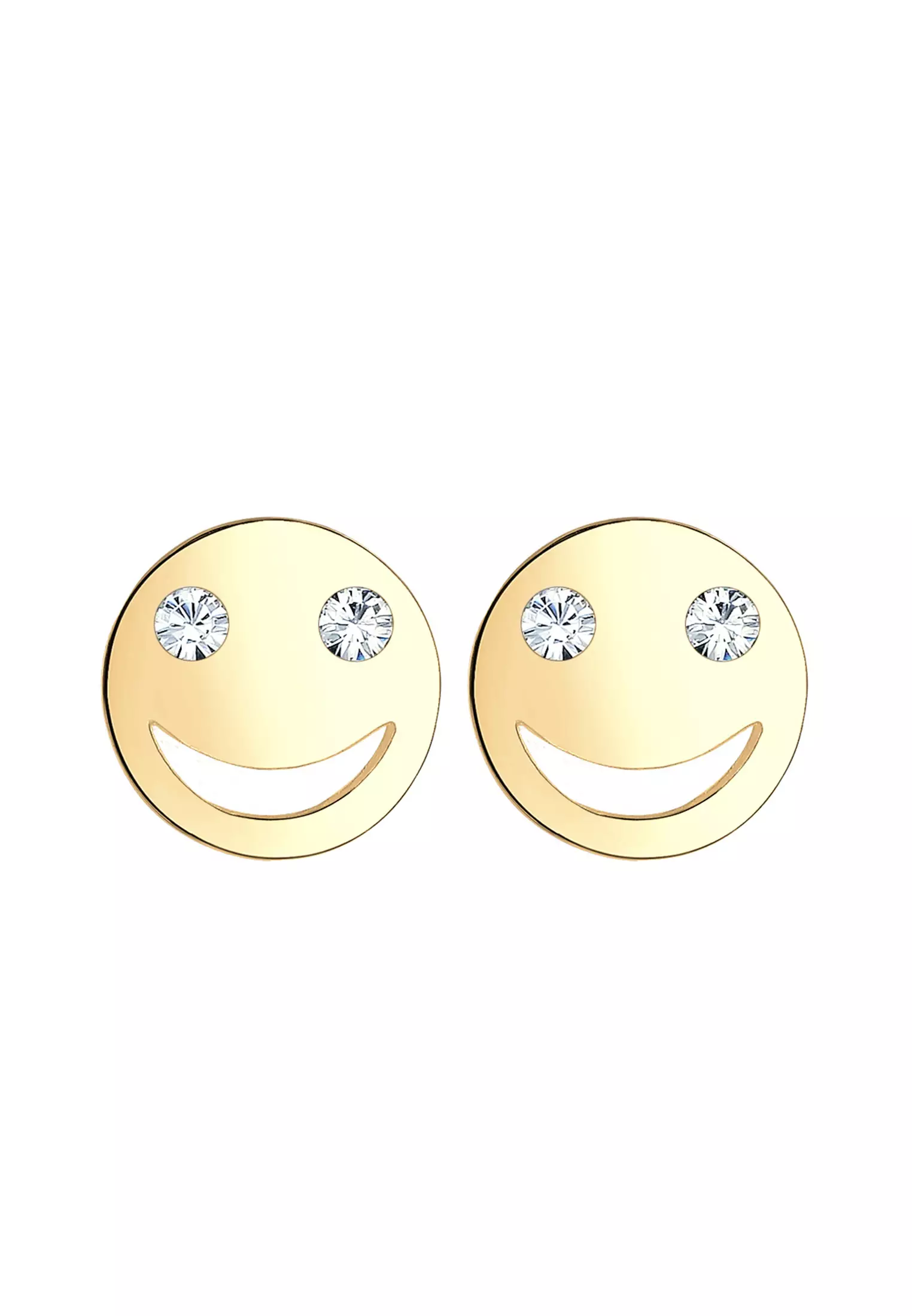 Earrings Ear Studs Smiley Face Emoji Crystal Gold Plated