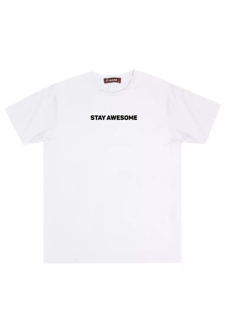 NTD76 kaos slim fit pria anti kusut lengan pendek "stay awesome" putih
