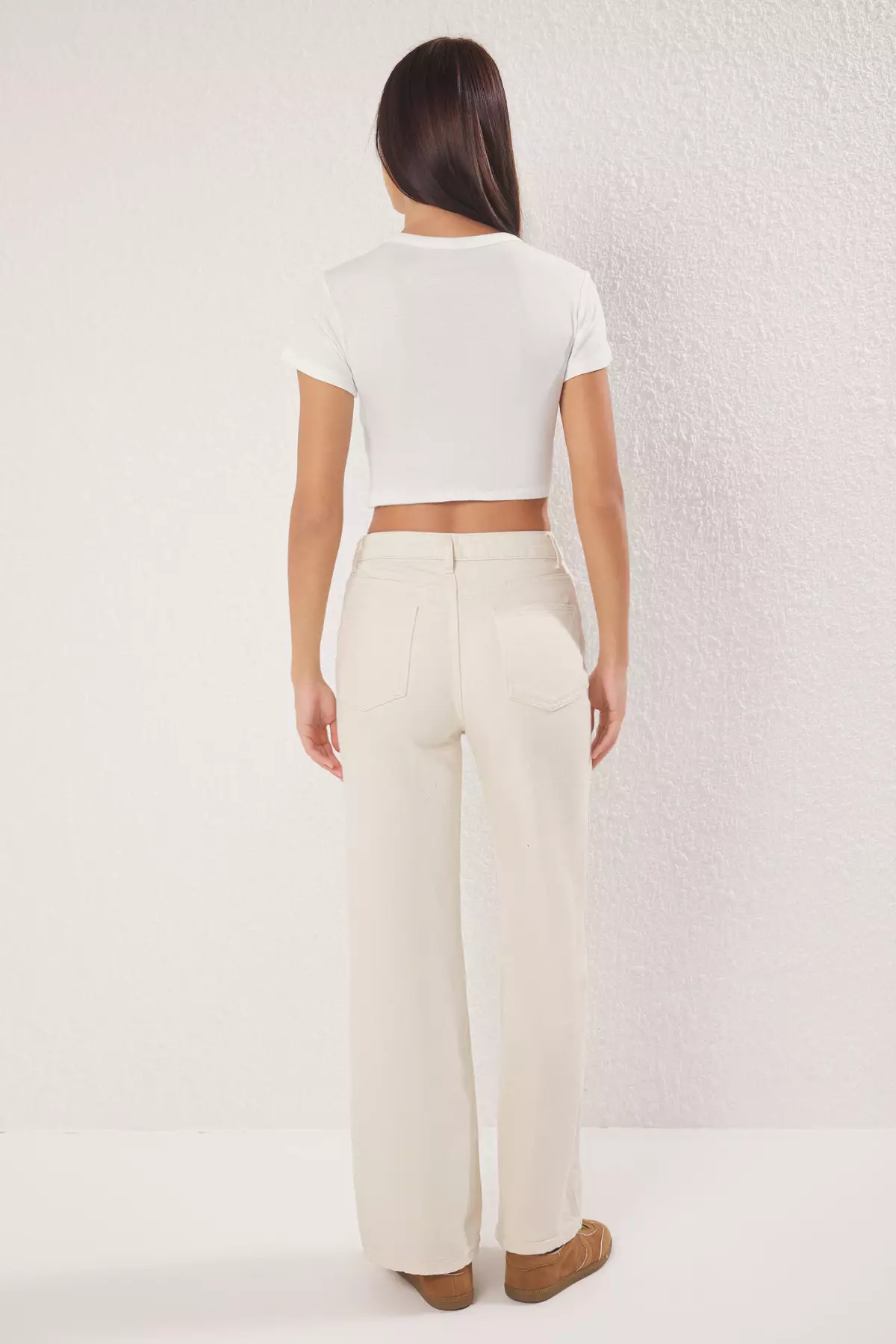 Ecru High Waist Wide Leg Jeans Twoss25Je00054