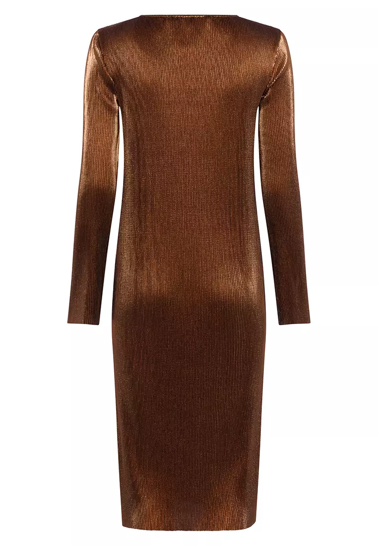 Taina Metallc Pleated Jersey Dress