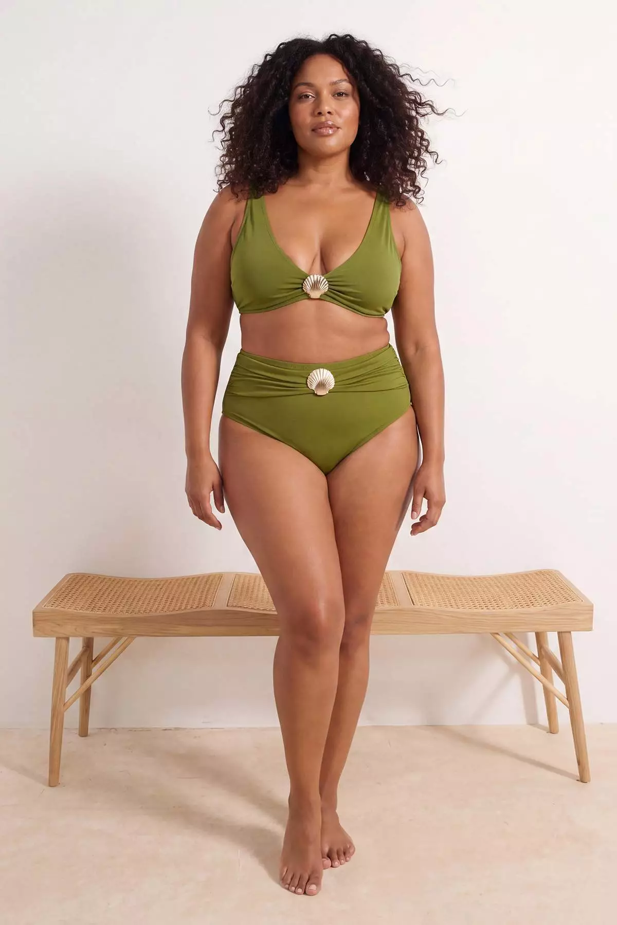 Khaki Plus Size Bikini Bottom With Shell Accessories Tbbss26Cr00005