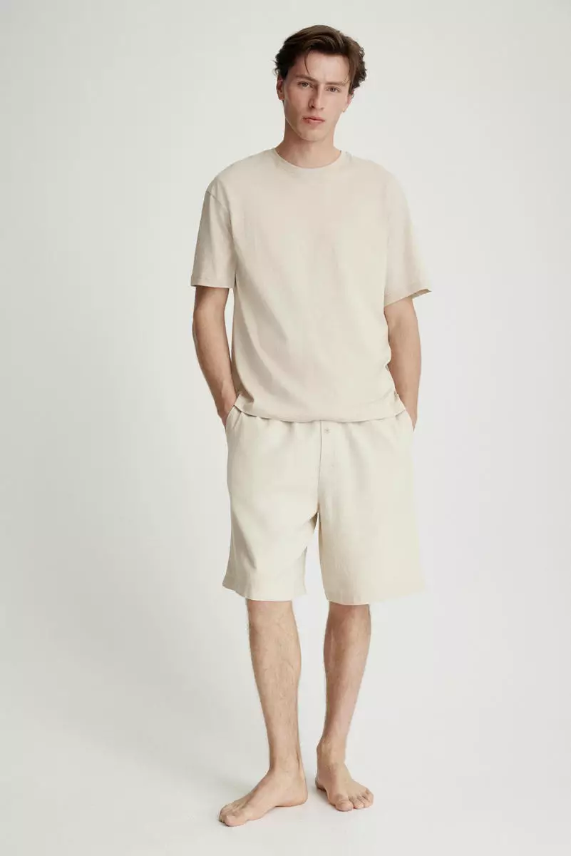 Buy H&M Linen-blend pyjama T-shirt and shorts 2025 Online ZALORA