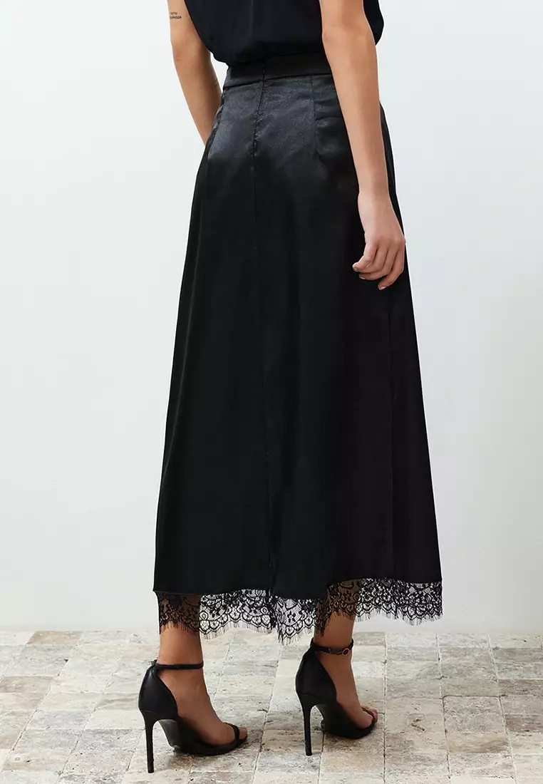 Buy Trendyol Midi Satin Skirt with Lace Detail 2025 Online - Main Image
