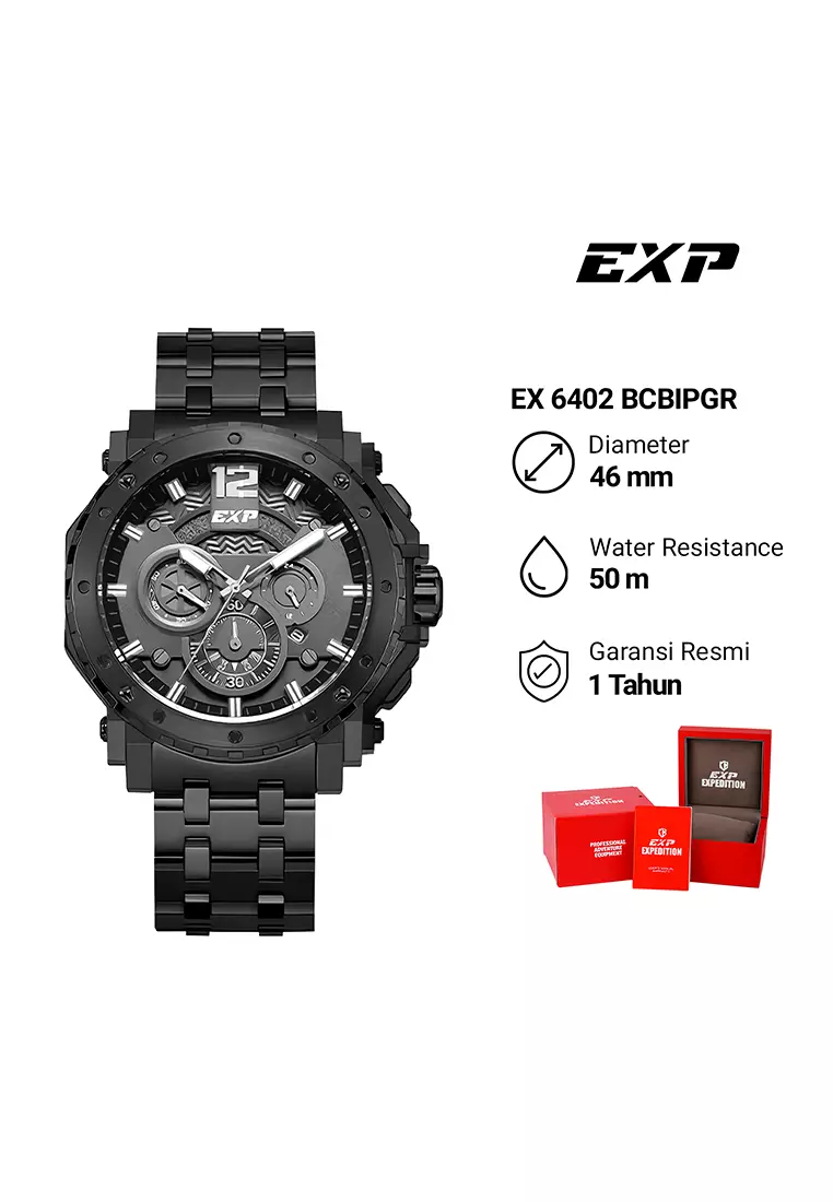 Expedition - Jam Tangan Analog Pria - Black Case Grey Dial Stainless Steel - 6402BCBIPGR