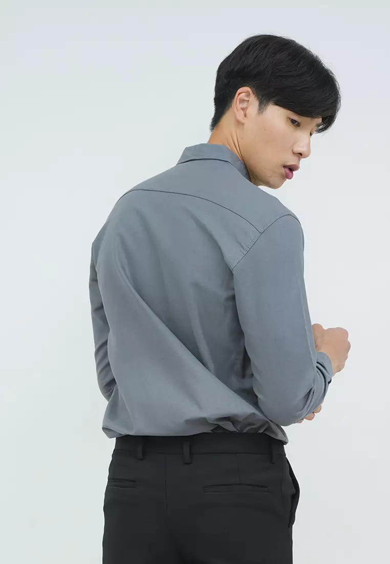 Kemeja lengan panjang pria formal slim fit grey houseofcuff
