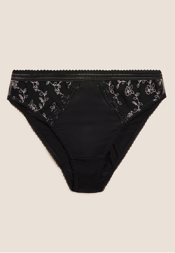 MARKS & SPENCER black M&S Archive Embroidery High Leg Knickers 79377USBF7FB4FGS_1
