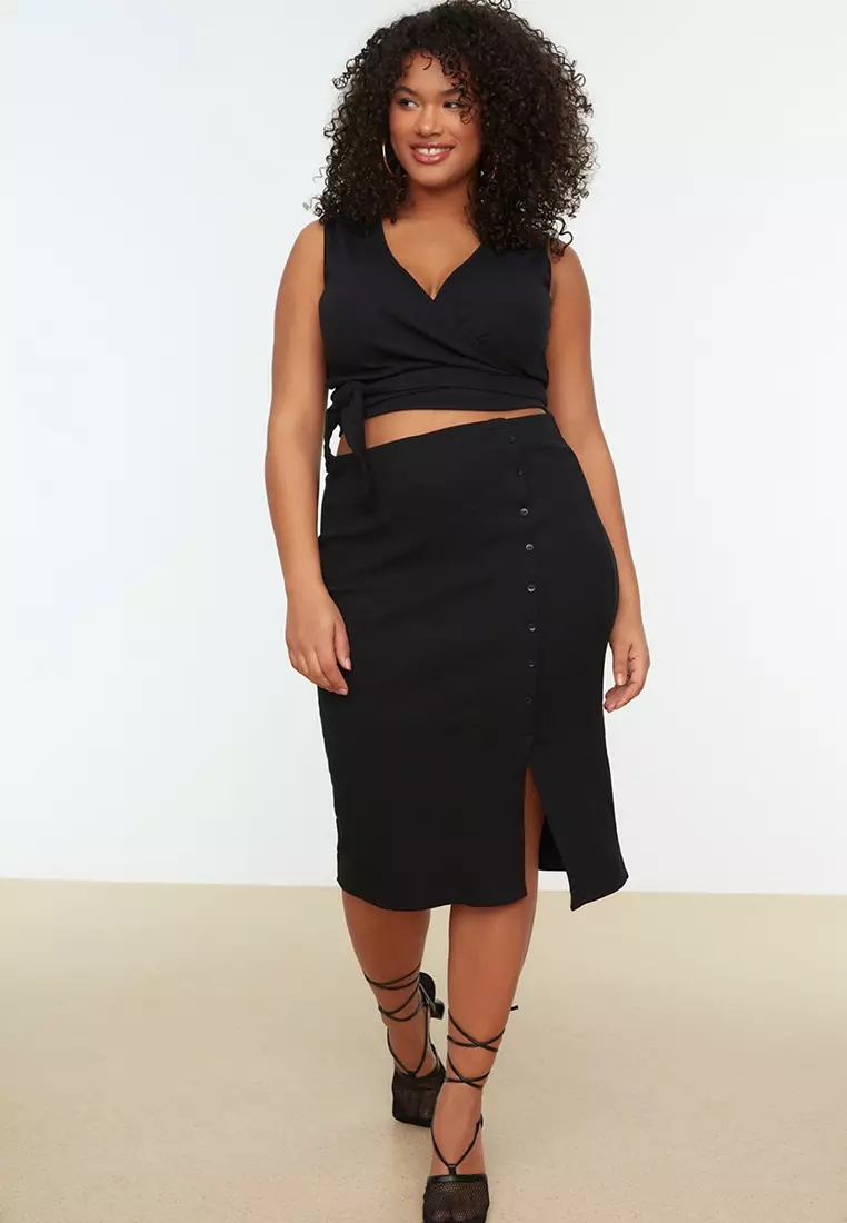 Plus Size Wrap Top and Midi Bottom Set