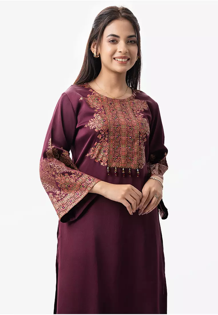 Le Reve 栗色印花直筒长袖外套