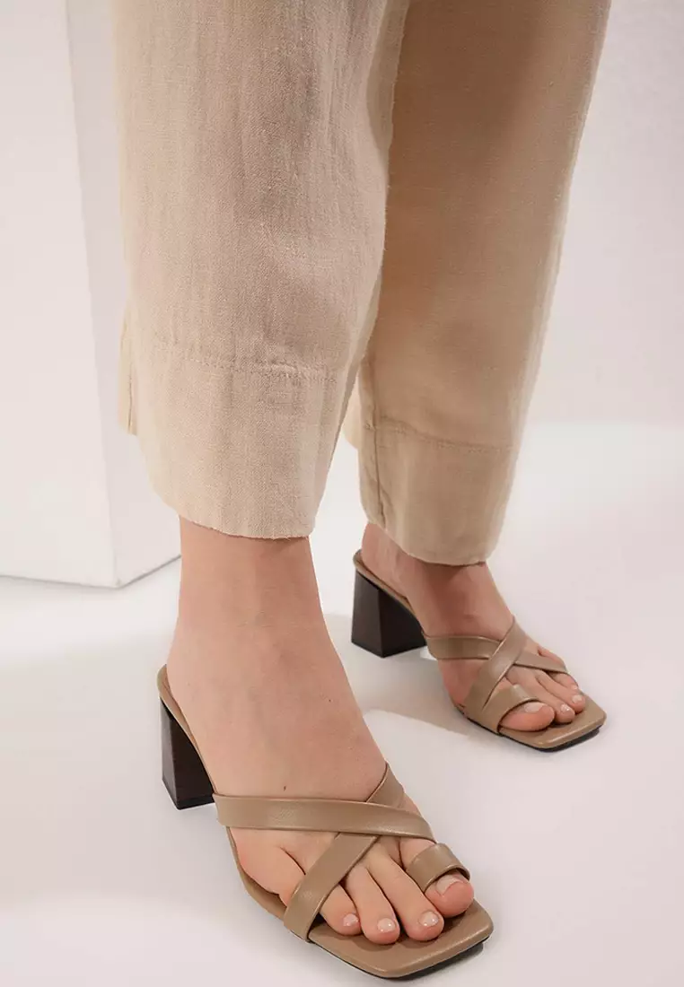 Mink Wooden Heel Detailed Women's Block Heels Slippers Takss25To00092