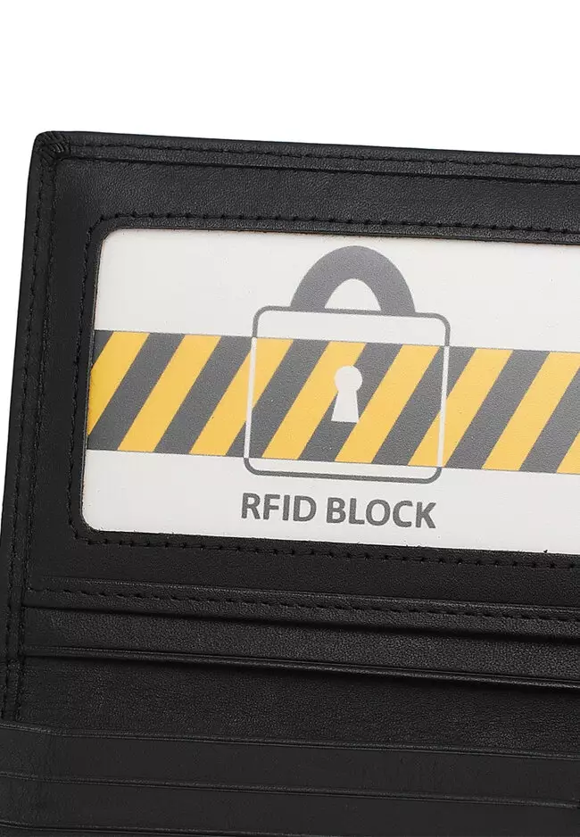 Men's Genuine Leather RFID Blocking Long Wallet - Black