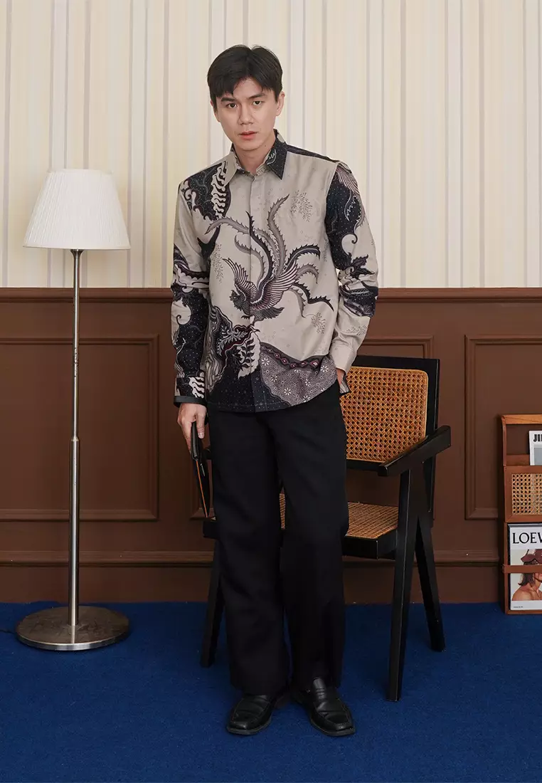 Enzy Batik Essential Kemeja Batik Pria Adinata - Grey