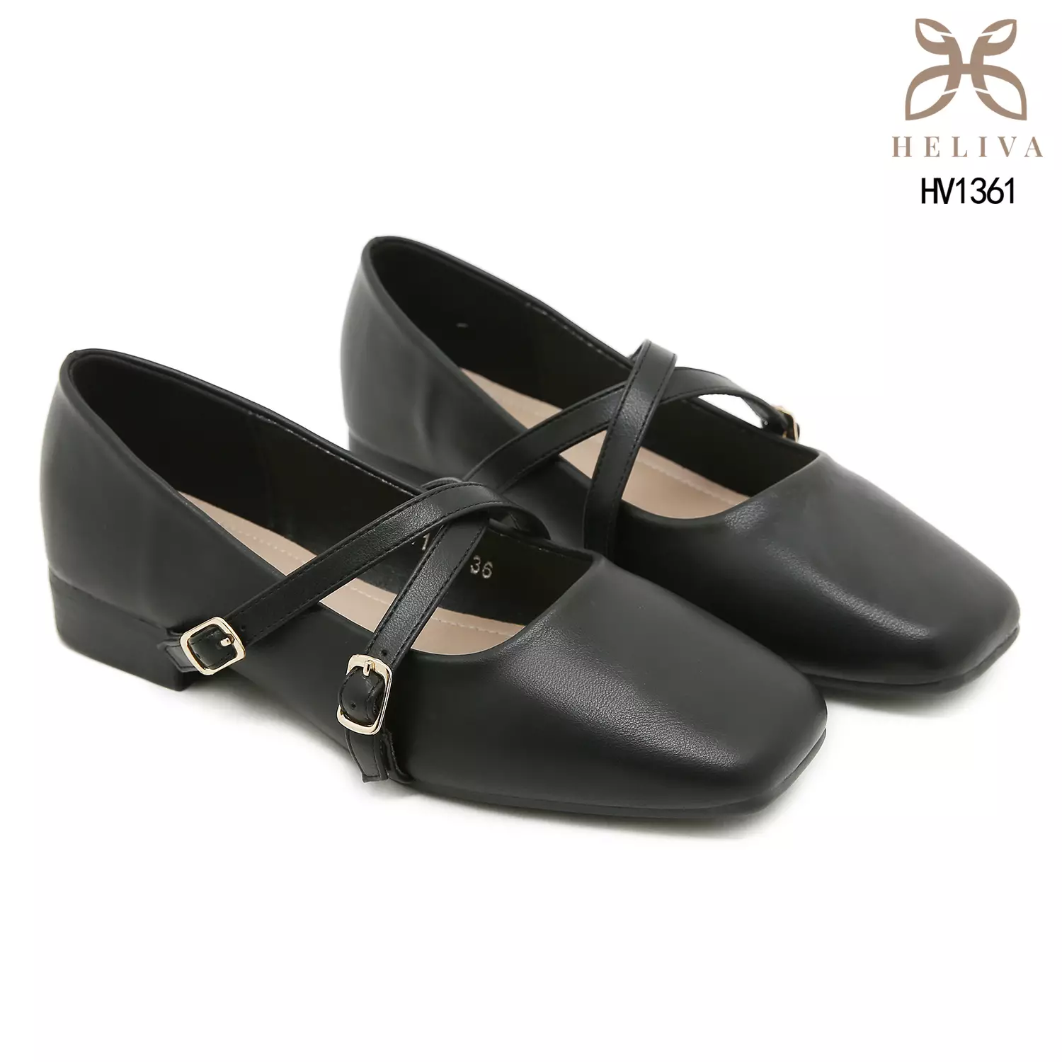 Heliva Maelis Square-Toe Heels with Crisscross Strap 3.5cm HV1361