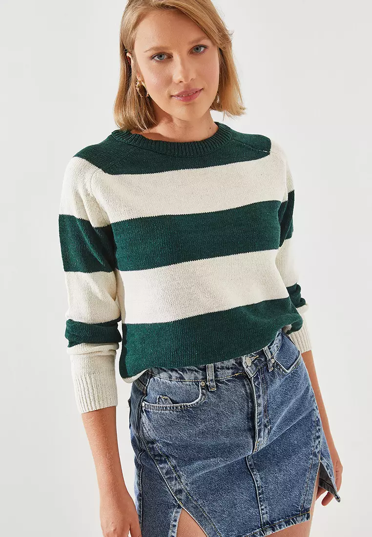 Stripe Raglan Sleeves Sweater