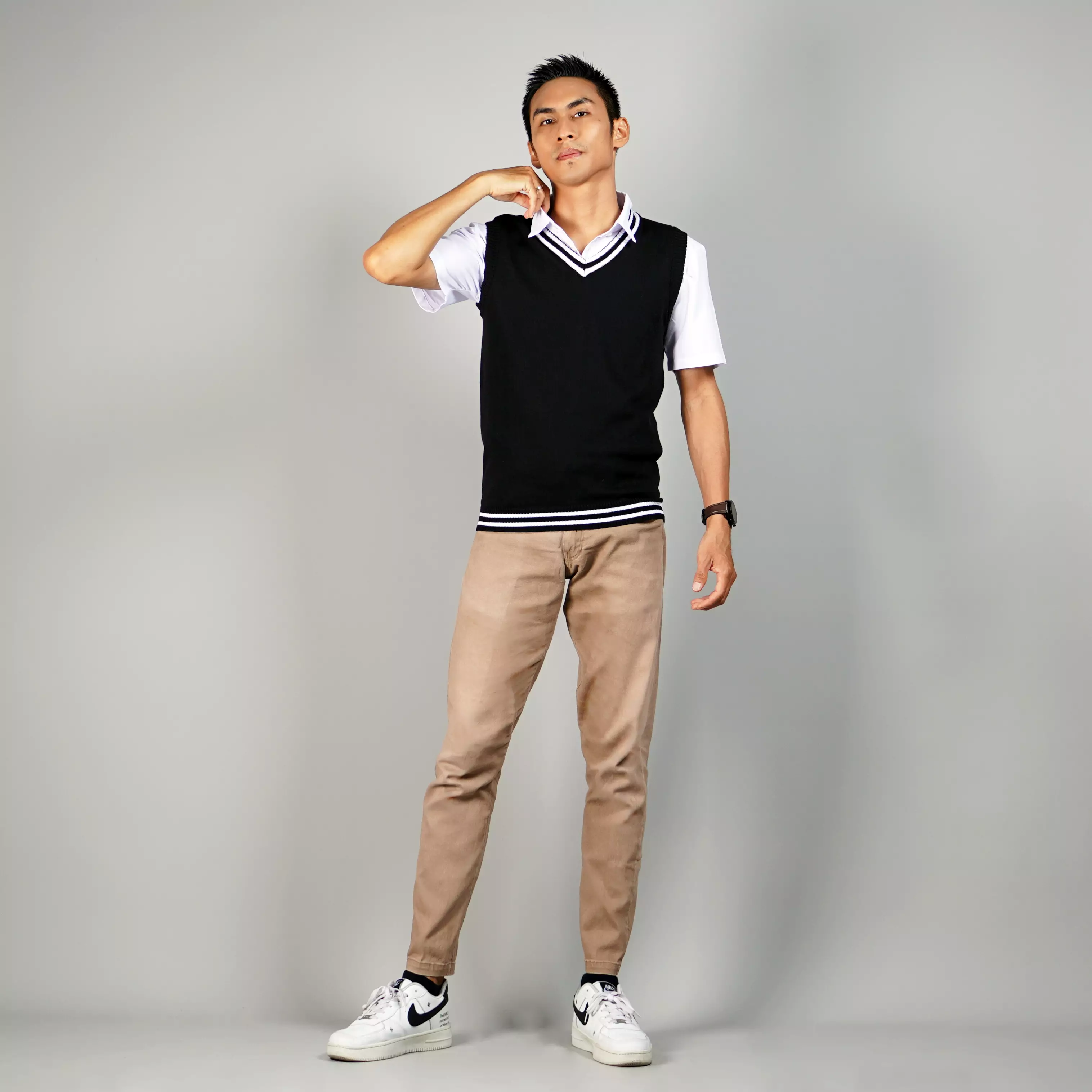 VICKO Knit Vest Pria Rompi Rajut Pria Rompi Pria Rompi Seragam - HITAM