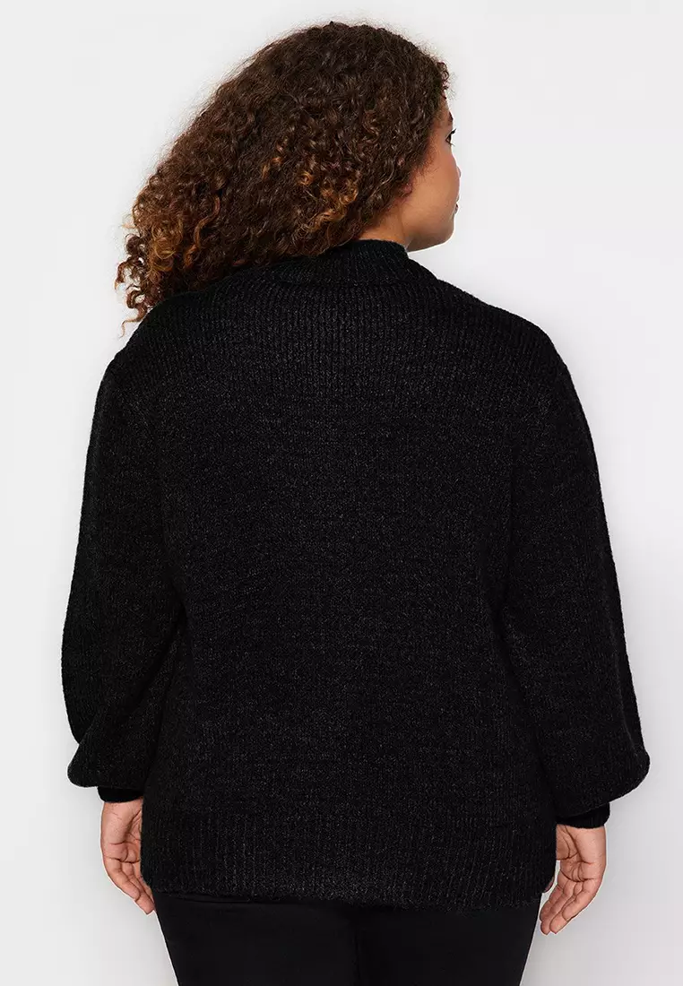 Black Stone Buttoned Knitted Cardigan Tbbaw24Av00019