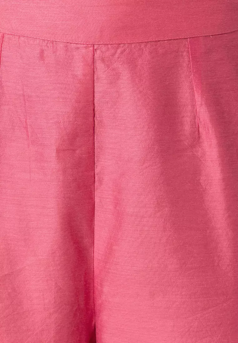 Peach Sharara With Short Embroidered Kurta And Dupatta (Set of 3)