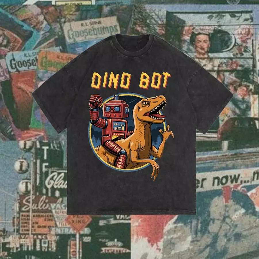 Ossu Vintage Dino Bot Black Washing Tshirt