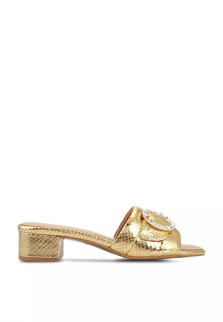 Hope Rosa Goddess Gold Crystal Suede Slide Sandals