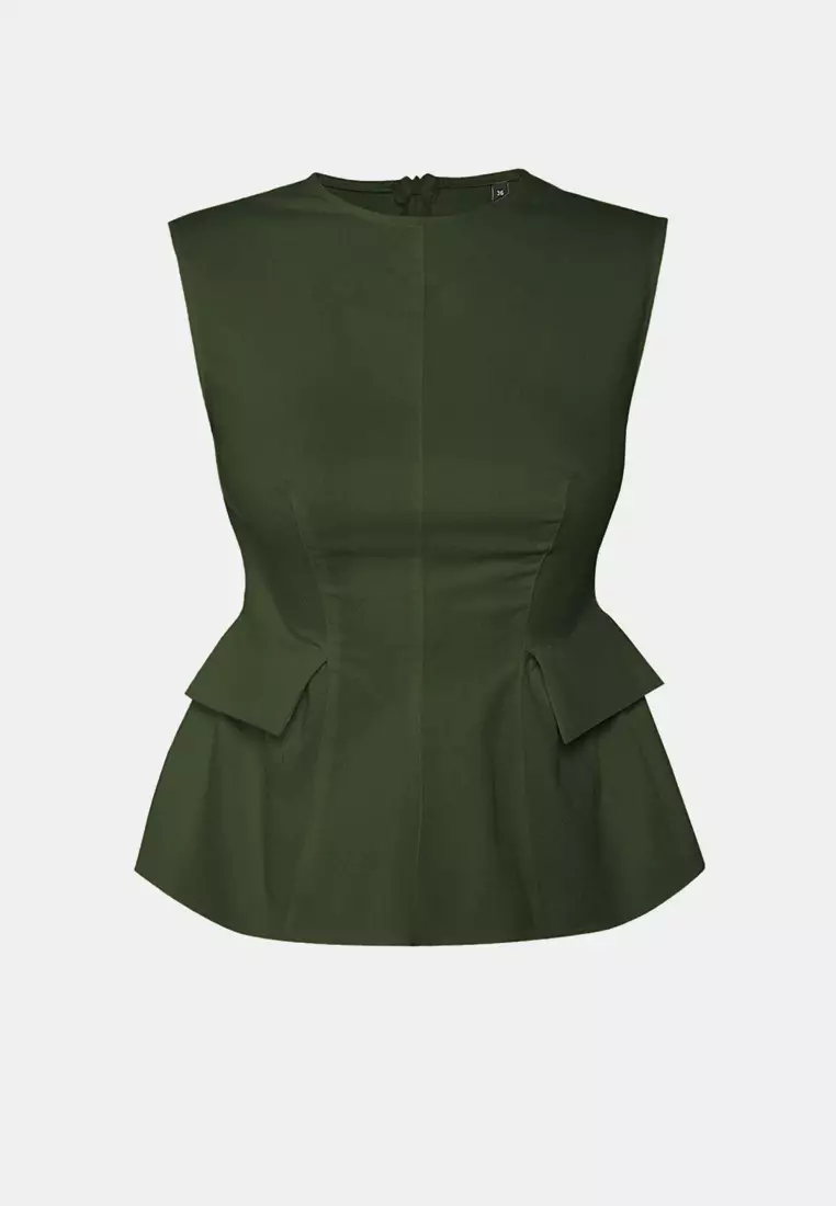 Gabardine Peplum Pocket Detail Woven Top
