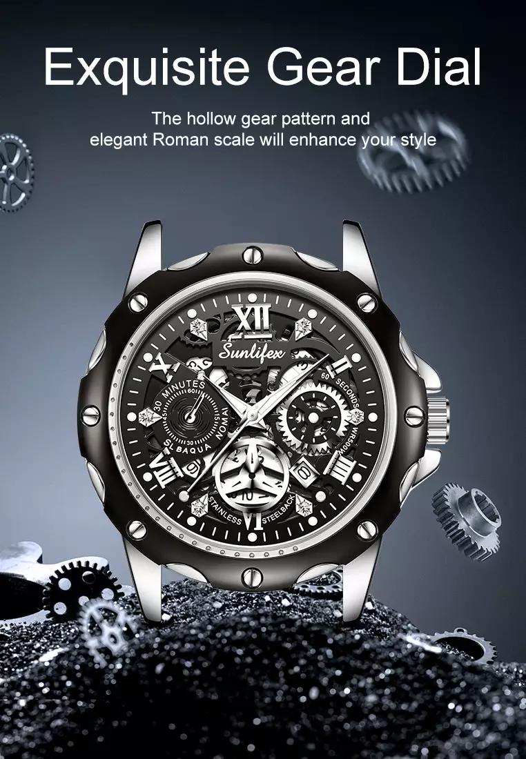 Jam Tangan Pria Kuarsa Luminous Tanggal Kasual Tali Stainless Steel Jam Tangan Cowok 8080 Silverblack