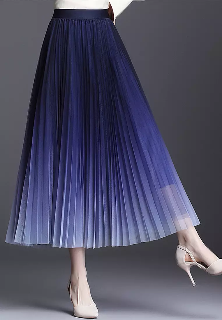 Midi Skirt Pleated Maxi Skirt Mesh Mauve Animal Print Mesh Overlay