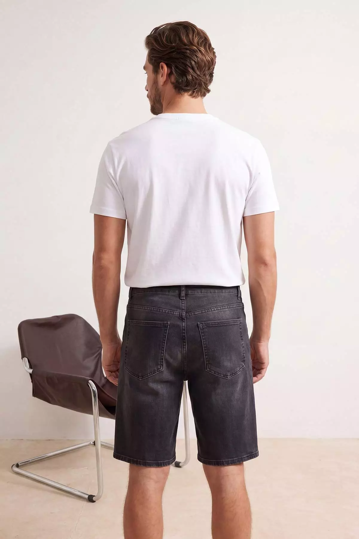 Black Regular Fit Pipe Leg Flexible Men'S Denim Shorts & Bermuda Tmnss26Sr00033