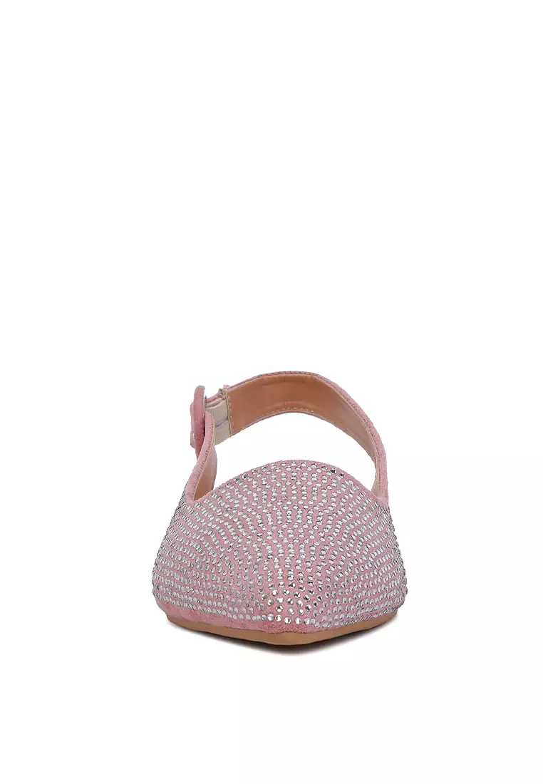 Bagal Slingback Berlian Imitasi Merah Muda